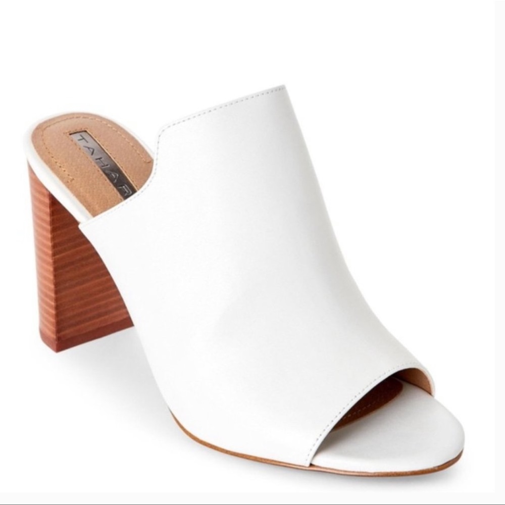 TAHARI White Peep Toe Block Heel Mule